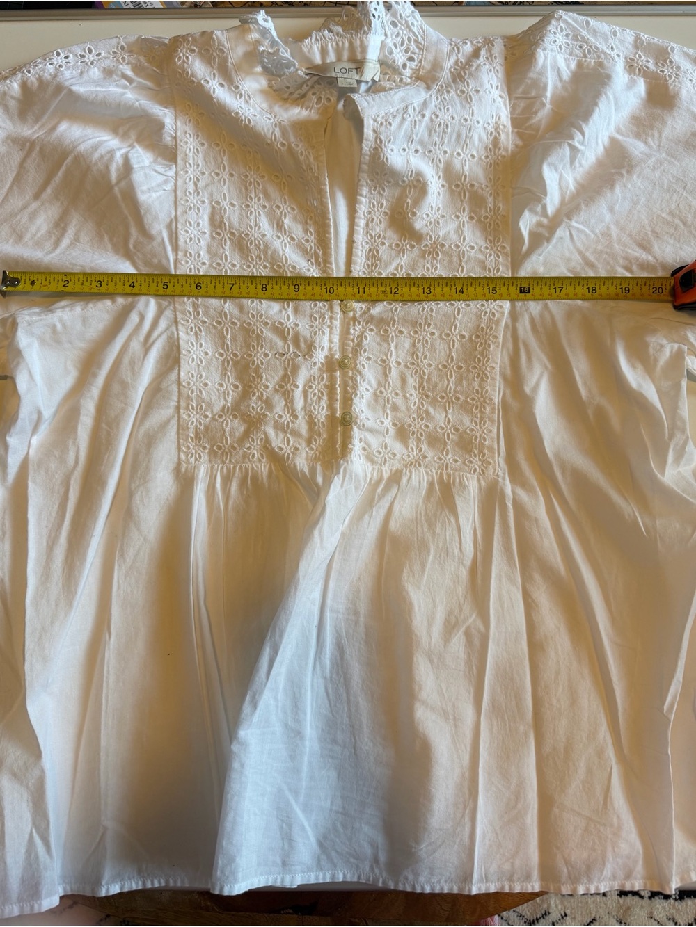 LOFT White Eyelet Button Front Peasant Blouse - Picture 5 of 7